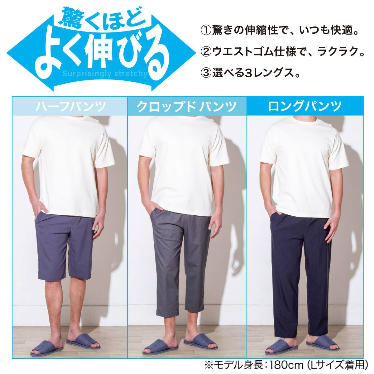 MENS 驚くほどよく伸びるハーフパンツ(クール SPSTne BK L) | ニトリ
