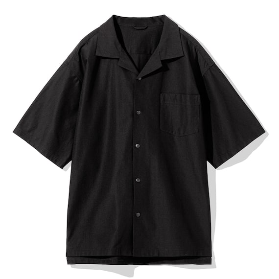 MENS 縦横伸びオープンカラーシャツ(クール CGne BK M) 4枚目画像