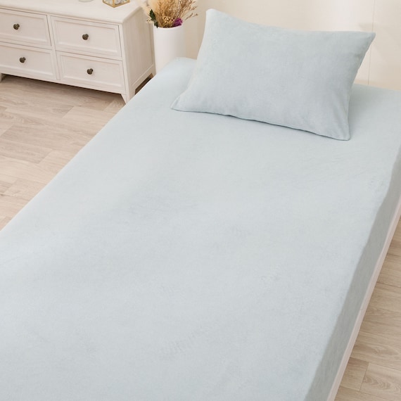 たて・よこストレッチNフィットシーツ セミダブル-ダブル(綿パイルN2 ブルー SD-D) 3枚目画像