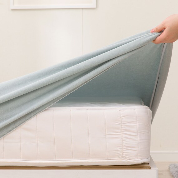 たて・よこストレッチNフィットシーツ セミダブル-ダブル(綿パイルN2 ブルー SD-D) 4枚目画像