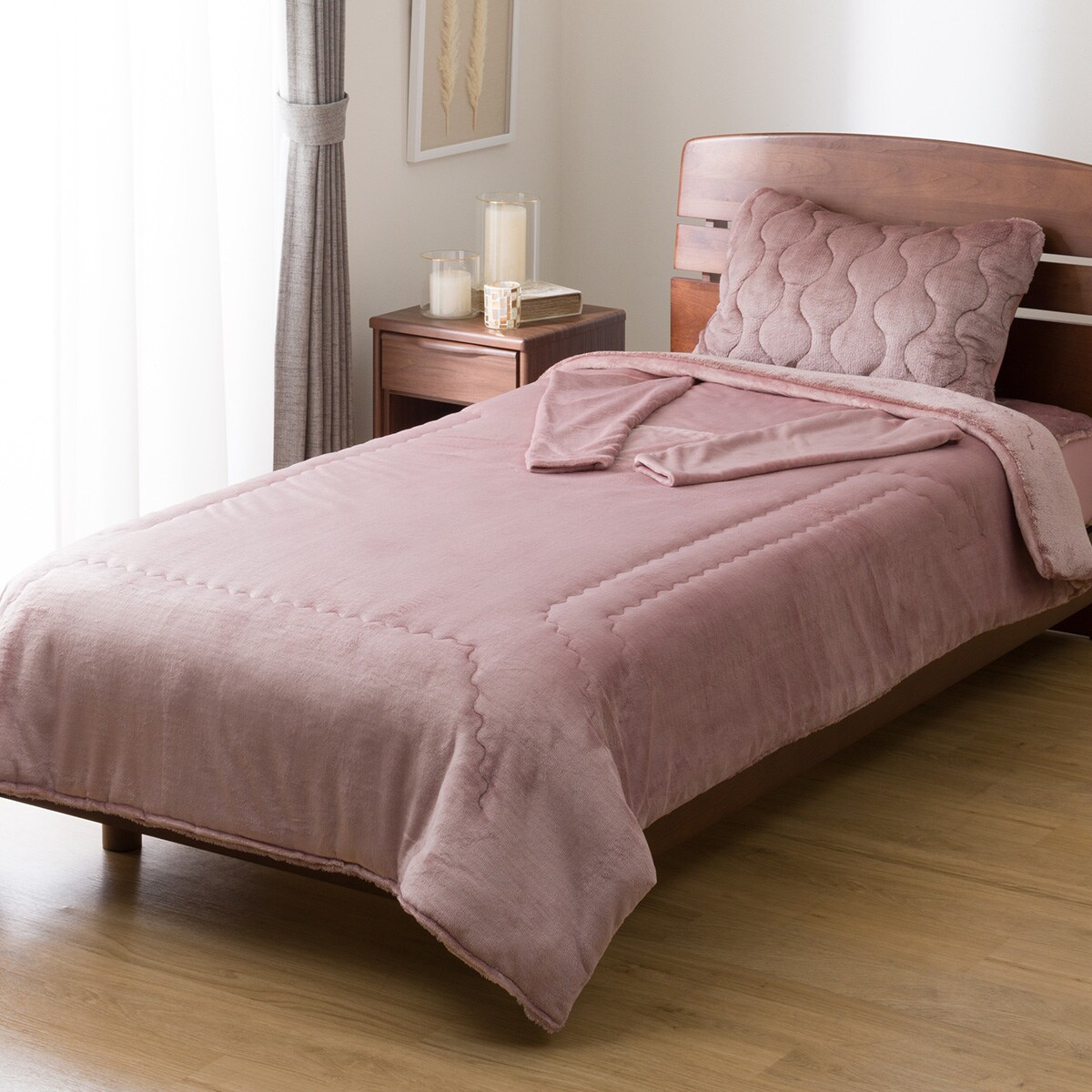 ニトリ　スマホ毛布　シングル　ピンク　グレイッシュローズ　毛布 2枚合わせ袖付きスマホ毛布 シングル(NウォームWSP グレイッシュローズ