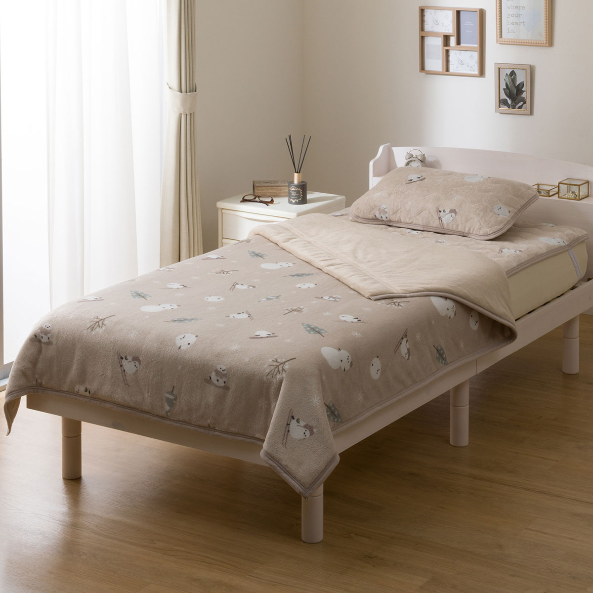 両面使える ゴムバンド付き ピローパッド(Nウォーム シマエナガA25