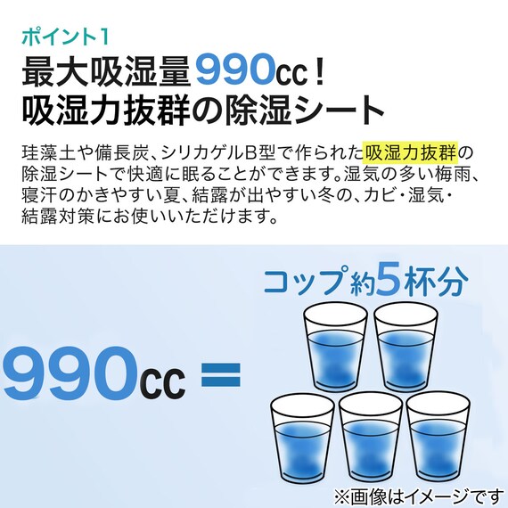 珪藻土・備長炭入り洗える除湿シート ダブル(ブルー T5) 9枚目画像