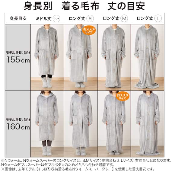 すっぽり収納 着る毛布(NウォームWSPエリ付きロングRO M) 6枚目画像