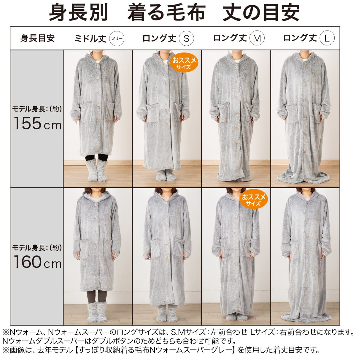 すっぽり収納 着る毛布(NウォームWSP フード付き ロングLMO M