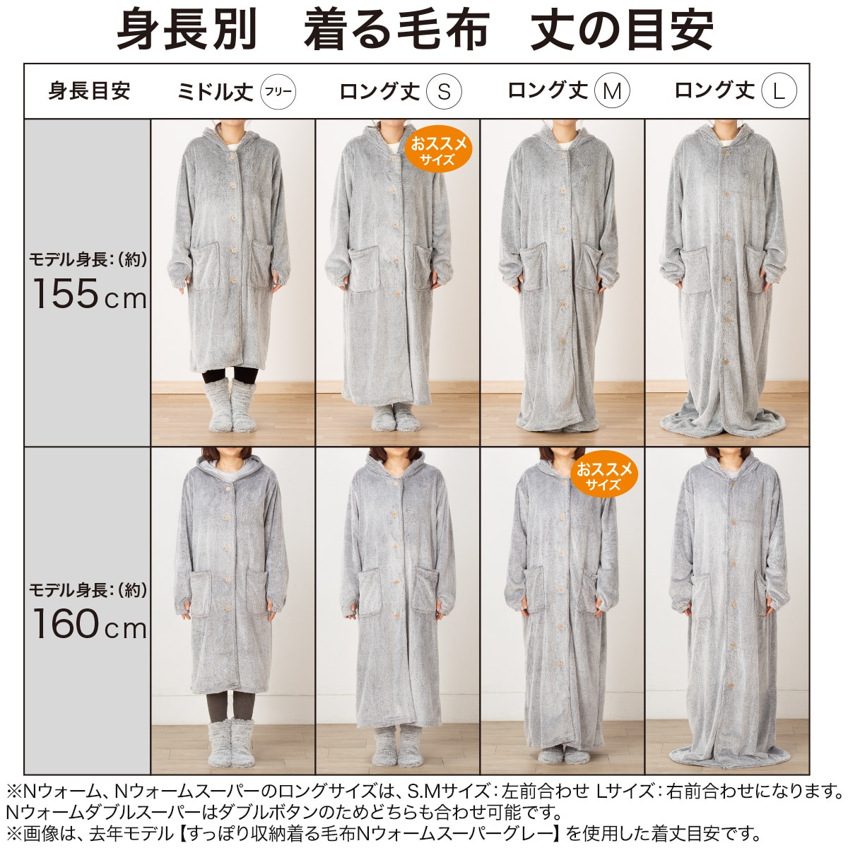 すっぽり収納 着る毛布(NウォームWSP フード付き ロングDGY M