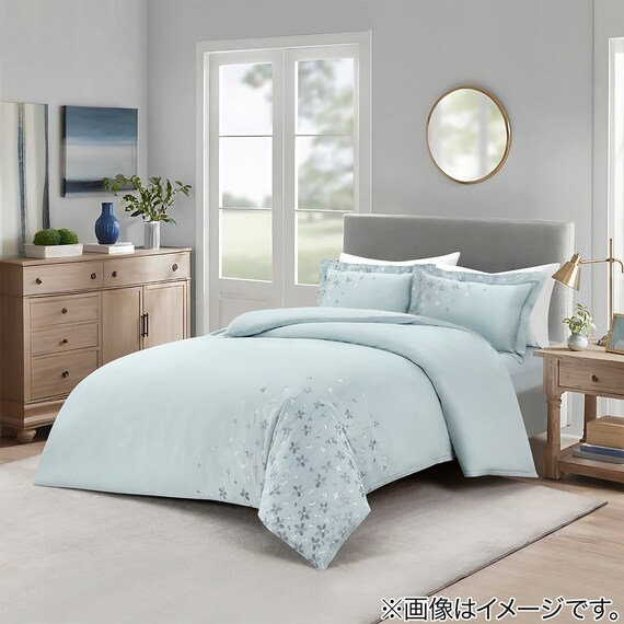 高密度サテン 掛ふとんカバー セミダブル(Nグリップ PR05BLステッチ ブルー SD) 1枚目画像