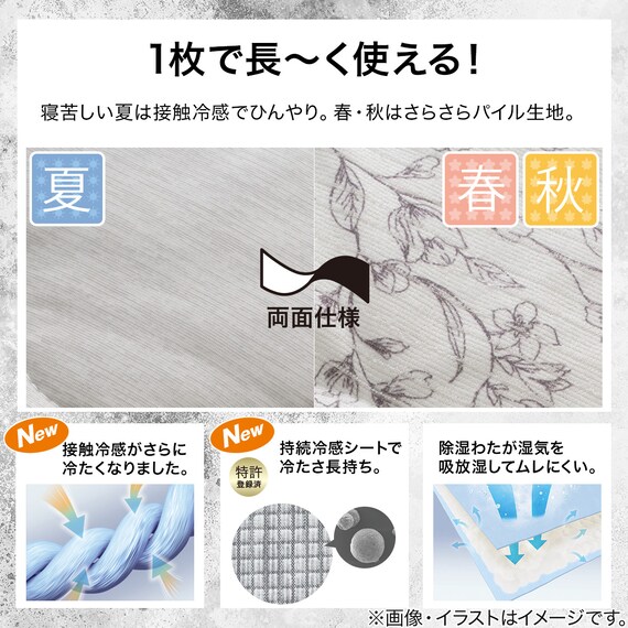 両面使える 肌布団 シングル(Nクール極冷 フローラル S26) 4枚目画像