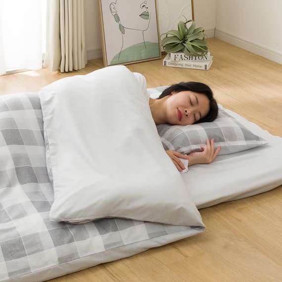 カバー付き 布団セット 6点 (S2601 シングル グレーチェック) 9枚目画像