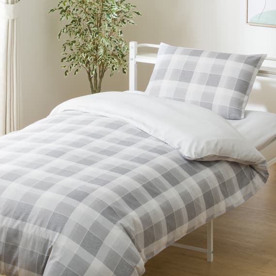 カバー付き 布団セット 6点 (S2601 シングル グレーチェック) 10枚目画像