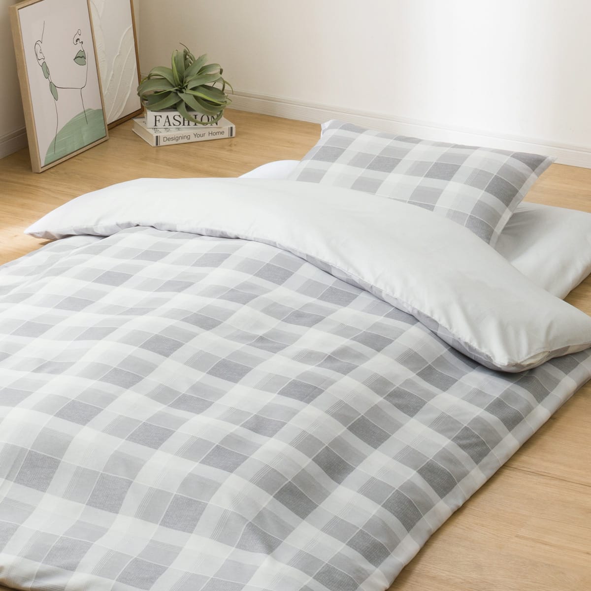 カバー付き 布団セット 6点 (S2601 シングル グレーチェック) | ニトリ