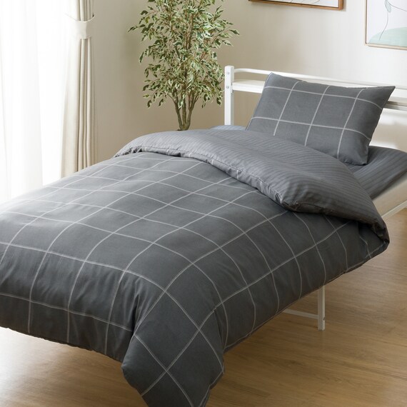 カバー付き 布団セット 6点 (S2602 シングル グレーウィンドウペン) 10枚目画像