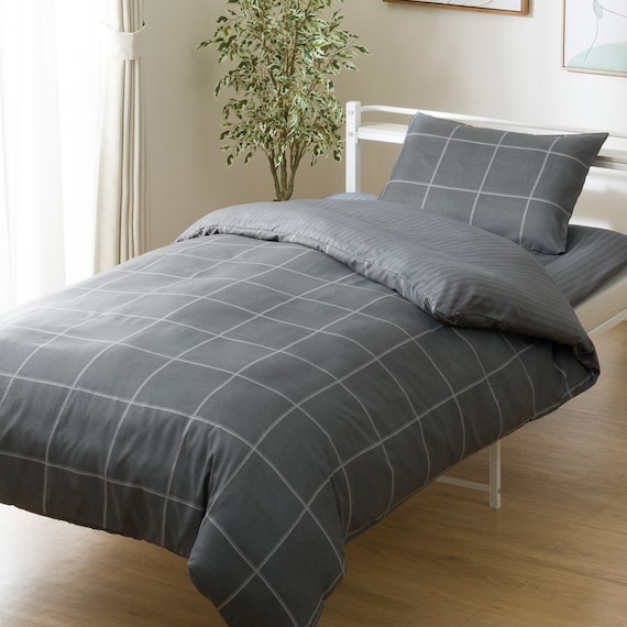 カバー付き 布団セット 8点 (S2602 ダブル グレーウィンドウペン) 10枚目画像