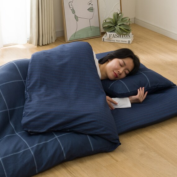 カバー付き 布団セット 6点 (S2606 シングル ネイビーウィンドウペン) 9枚目画像