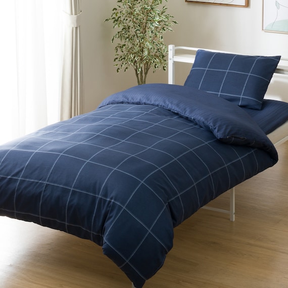 カバー付き 布団セット 6点 (S2606 シングル ネイビーウィンドウペン) 10枚目画像