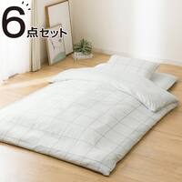 カバー付き 布団セット 6点 (S2608 シングル ホワイトウィンドウペン)