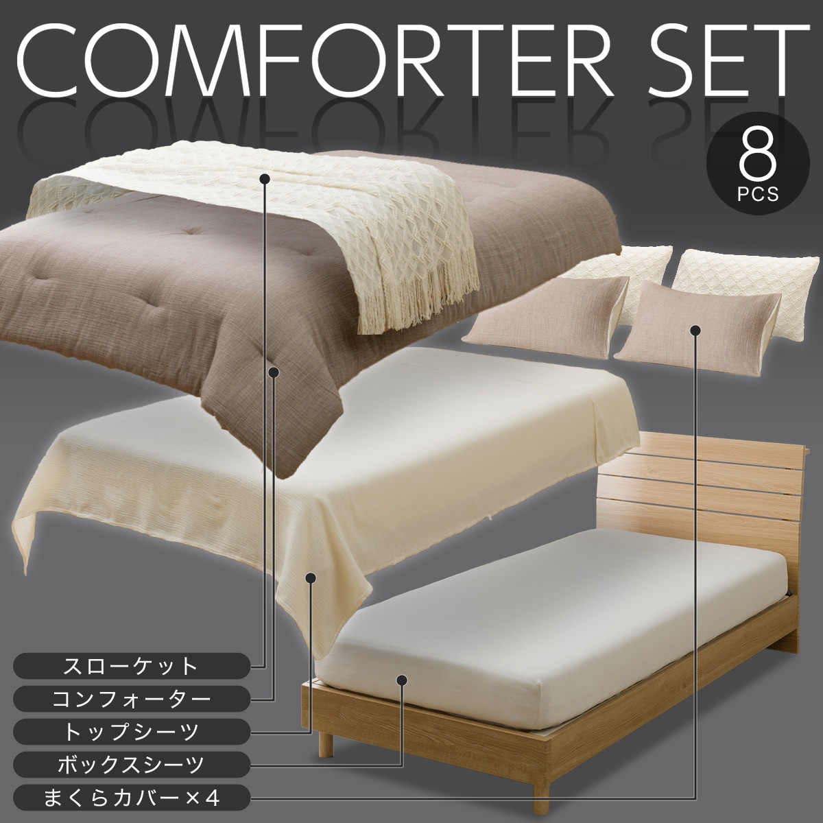 コンフォーター掛け布団セット カバー付き 8点 (C2609 セミダブル