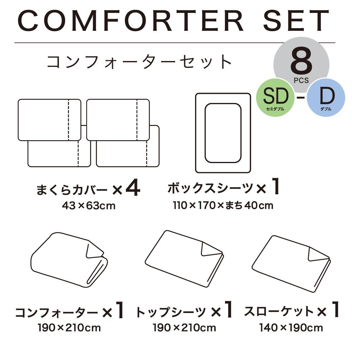 ベッド用寝具 8点セット (C2610 セミダブル・ダブル共通 ラメジャカ