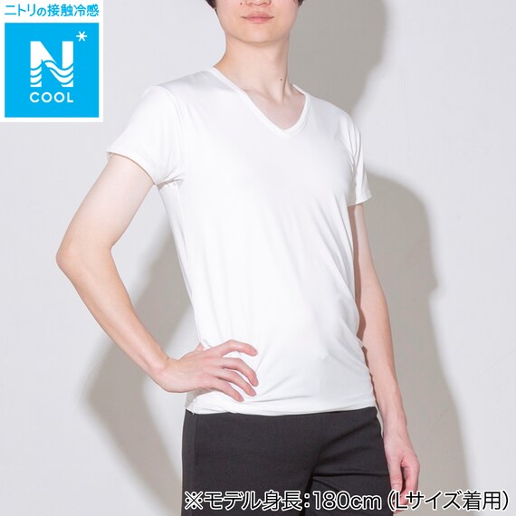 MENS Vネック半袖Tシャツ メッシュ(クール nr ホワイト M) 1枚目画像