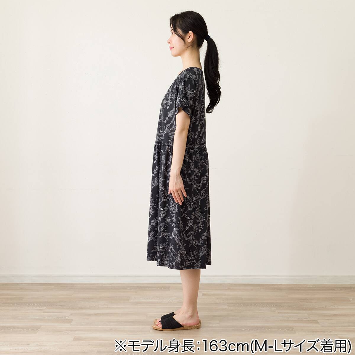WOMENS ギャザーワンピース(クールSP nrlf ブラック M-L) | ニトリ