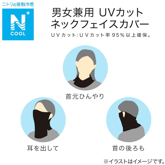 男女兼用UVカット メッシュ ネックフェイスカバー(クール ブラック nr ) 2枚目画像