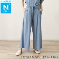 WOMENS 軽量ロングワイドパンツ(クール LWr サックスブルー L)
