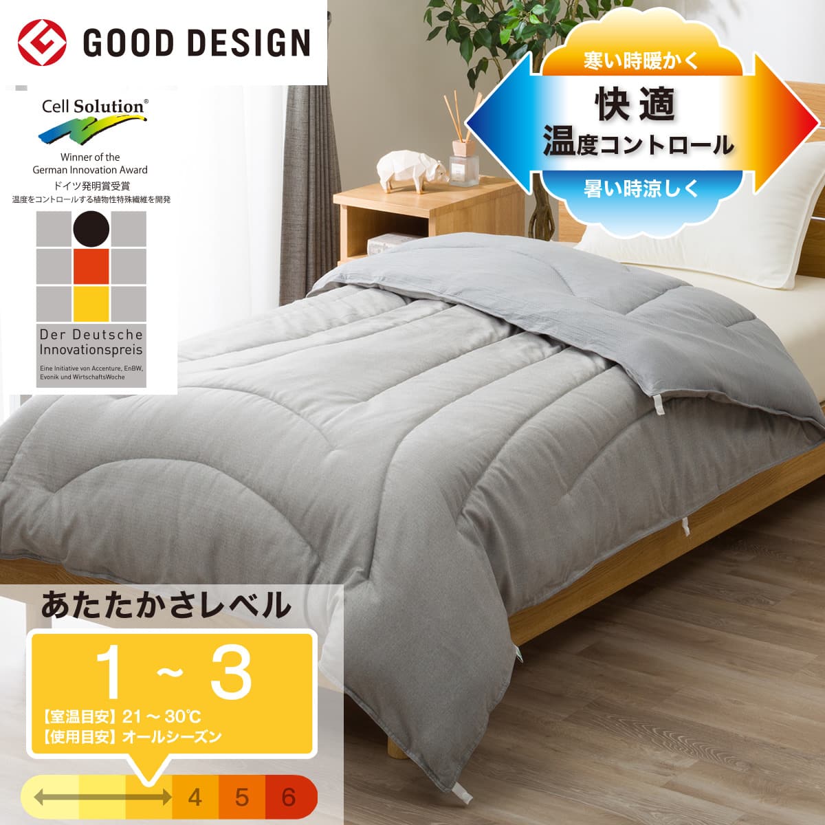 ニトリ　温度調節ふとん カバーのいらない ちょうど良い温度調整 薄掛けふとん シングル(グレー