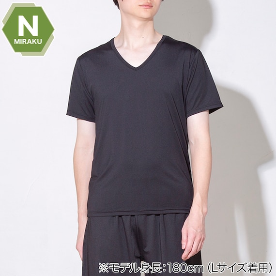 MENS 着るだけで疲労回復リカバリーウェア VネックTシャツ(NミラクDRY ブラック L) 1枚目画像