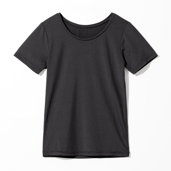 WOMENS 着るだけで疲労回復リカバリーウェア UネックTシャツ(NミラクDRY ブラック LL) 3枚目画像
