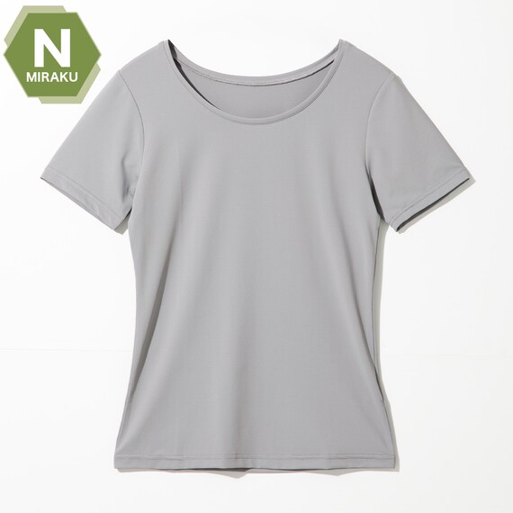 WOMENS 着るだけで疲労回復リカバリーウェア UネックTシャツ(NミラクDRY グレー M) 1枚目画像