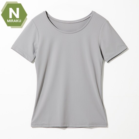 WOMENS 着るだけで疲労回復リカバリーウェア UネックTシャツ(NミラクDRY グレー LL) 1枚目画像