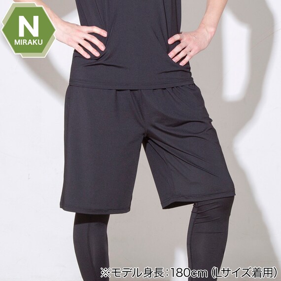 MENS 着るだけで疲労回復リカバリーウェア ルームパンツ ハーフ丈(NミラクDRY ブラック M) 1枚目画像