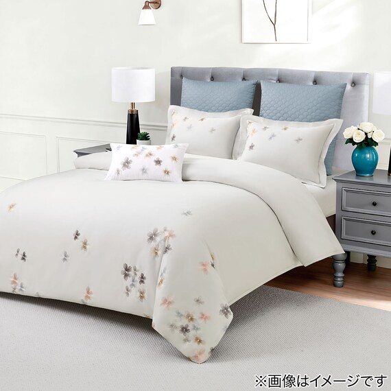 高密度サテン まくらカバー(PR09フラワーステッチ GY) 2枚目画像