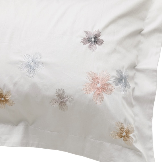 高密度サテン まくらカバー(PR09フラワーステッチ GY) 5枚目画像