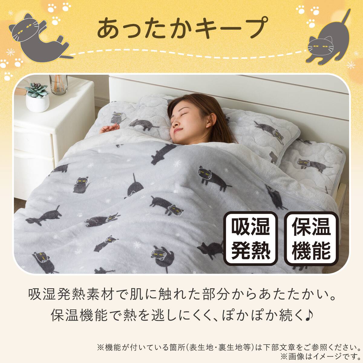 両面使える 吸湿発熱 敷きパッド クイーン(Nウォーム A26 デコネコ