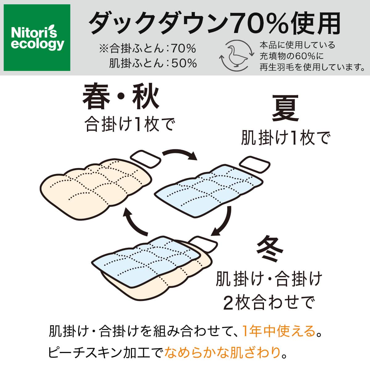 2枚合わせ 羽毛布団 シングル(NTR-2 K2613 S) | ニトリネット【公式