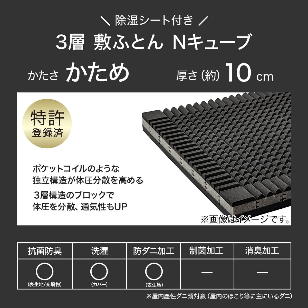 体圧分散&除湿 3層式 敷布団 シングル(N-CUBE S KF2602) | ニトリ