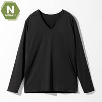 MENS 着るだけで疲労回復リカバリーウェア 長袖VネックTシャツ(NミラクDRY nf ブラック L)