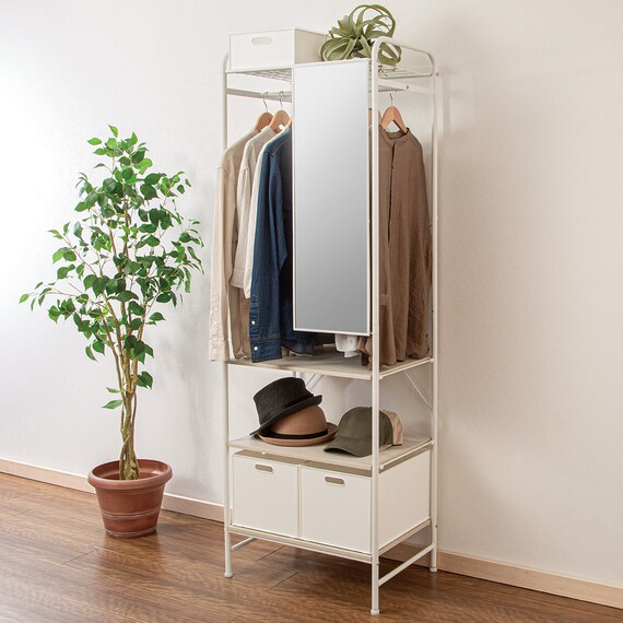 ミラー付き ハンガーラック(BH2G01 ホワイトウォッシュ) 1枚目画像