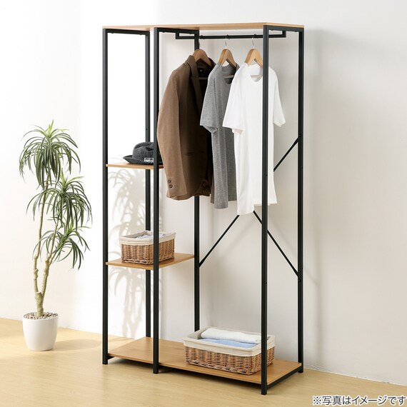 収納棚付きハンガーラック(ライトブラウン/ブラック) 1枚目画像