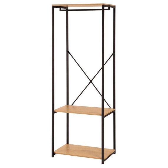 棚付きハンガーラック(ライトブラウン/ブラック) 3枚目画像