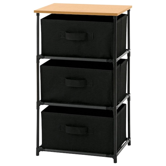 ナチュラルテイスト ファブリックチェスト(3段1列 引出し3杯 ライトブラウン/ブラック) 3枚目画像