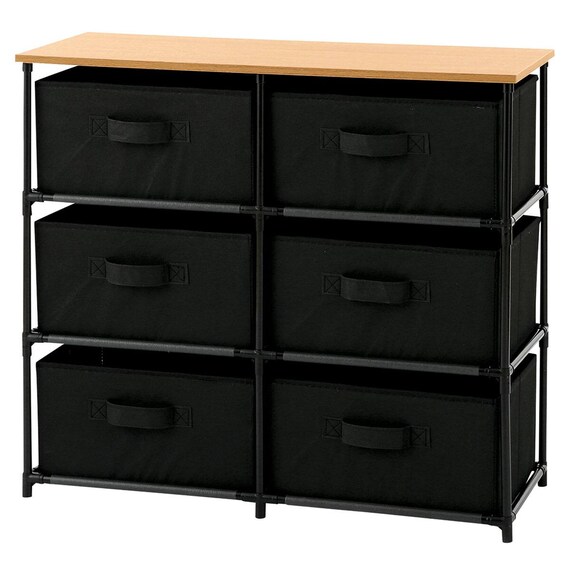 ナチュラルテイスト ファブリックチェスト(3段2列 引出し6杯 ライトブラウン/ブラック) 3枚目画像