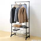 シェルフ付き 2段パイプハンガーラック(ブラック) 1枚目画像