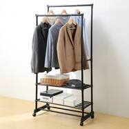 シェルフ付き 2段パイプハンガーラック