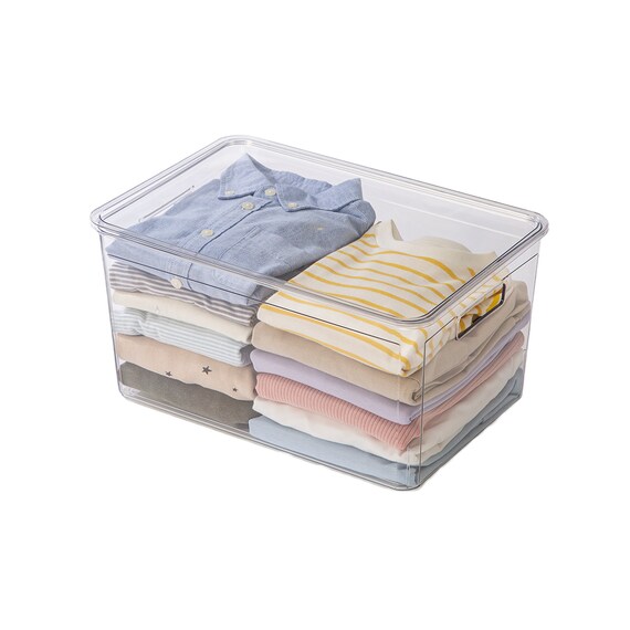 積み重ねできる ふた付き クリア収納ボックス S 1枚目画像