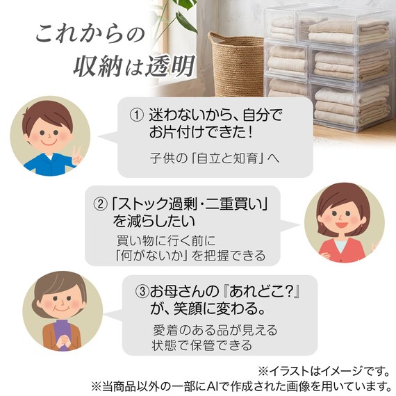 組合せ可能な 透明収納ケース 4点セット (幅78cm×高さ48cm NS5224-2) 4枚目画像