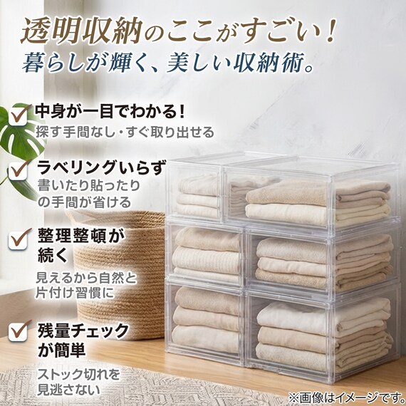 組合せ可能な 透明収納ケース (幅52cm×高さ24cm NS5224-2) 衣類・隙間・リビング・子供用にマルチに活躍 クリアケース 2枚目画像