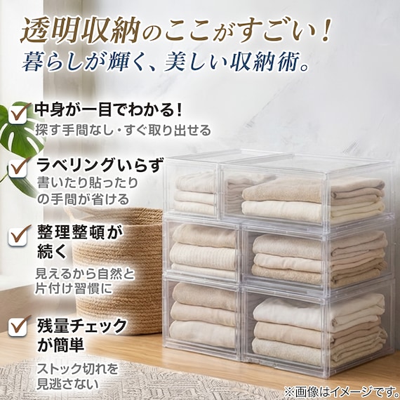 組合せ可能な 透明収納ケース (幅52cm×高さ24cm NS5224-2) 衣類・隙間・リビング・子供用にマルチに活躍 クリアケース 2枚目画像