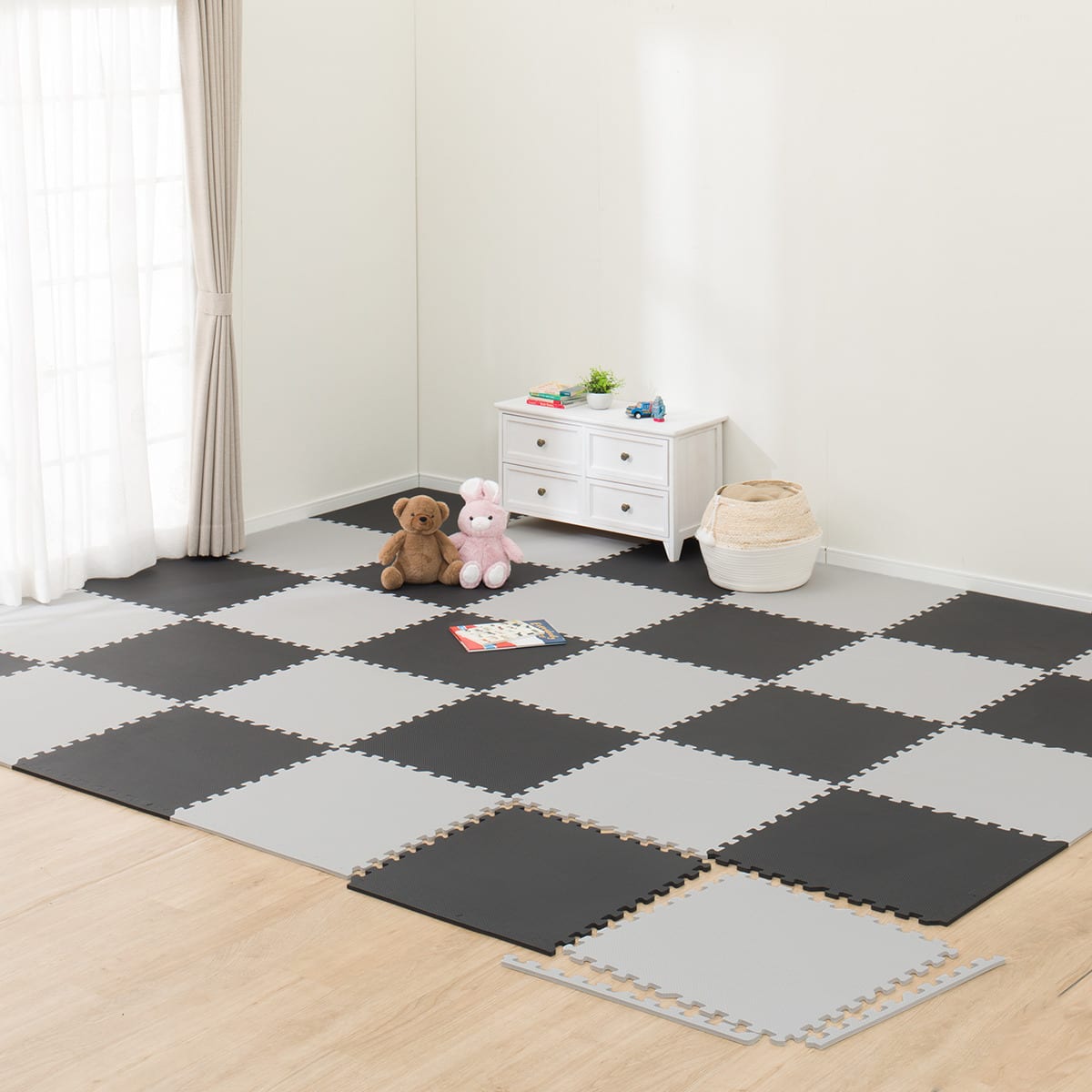 ニトリ 抗菌大判パズルマット 抗菌大判パズルマット 30枚 ふち付き(ブラック/グレー 60×60cm